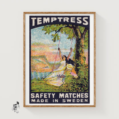 Woman on Swing - vintage matchbox label print