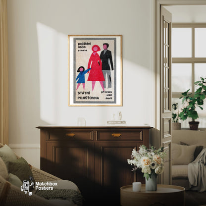 Family - vintage matchbox label print - living room mockup