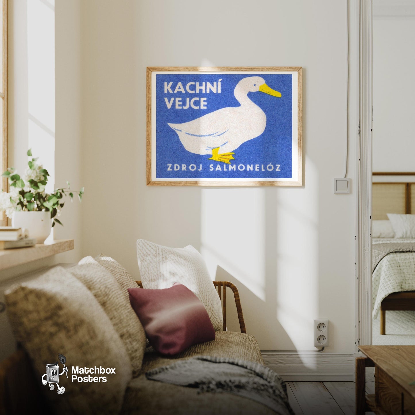 White Duck - vintage matchbox label print - living room mockup