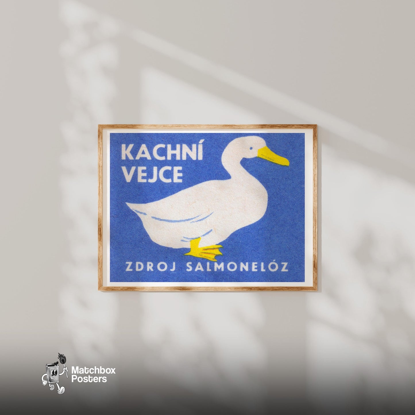 White Duck - vintage matchbox label print - bedroom mockup