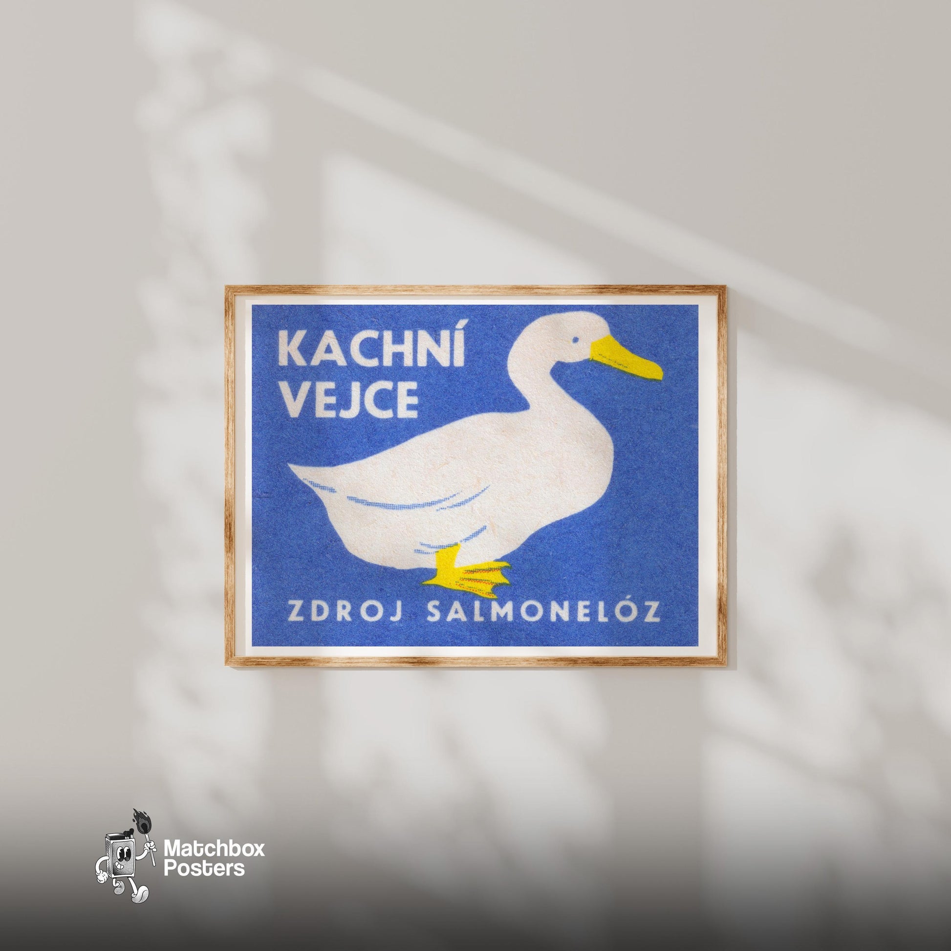 White Duck - vintage matchbox label print - bedroom mockup