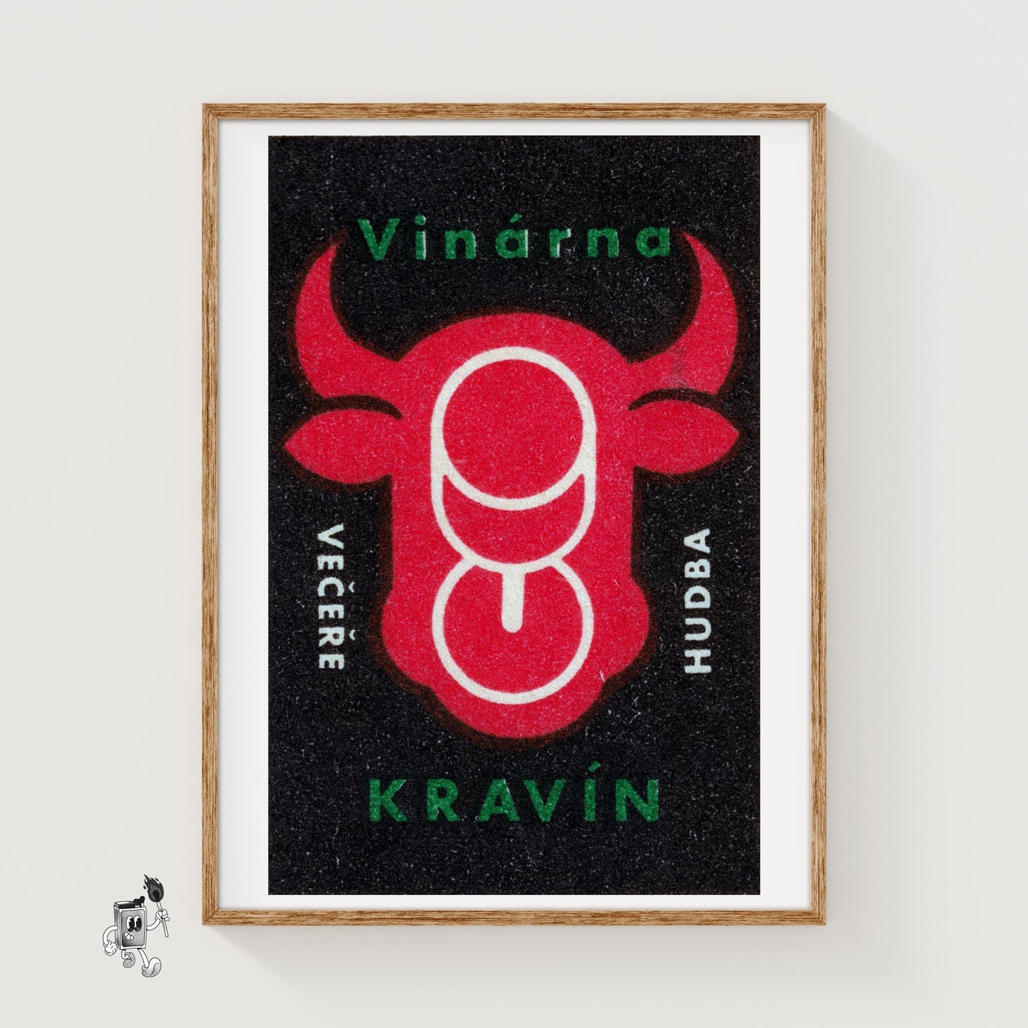 Cow Head with Wine Glasses - vintage matchbox label print