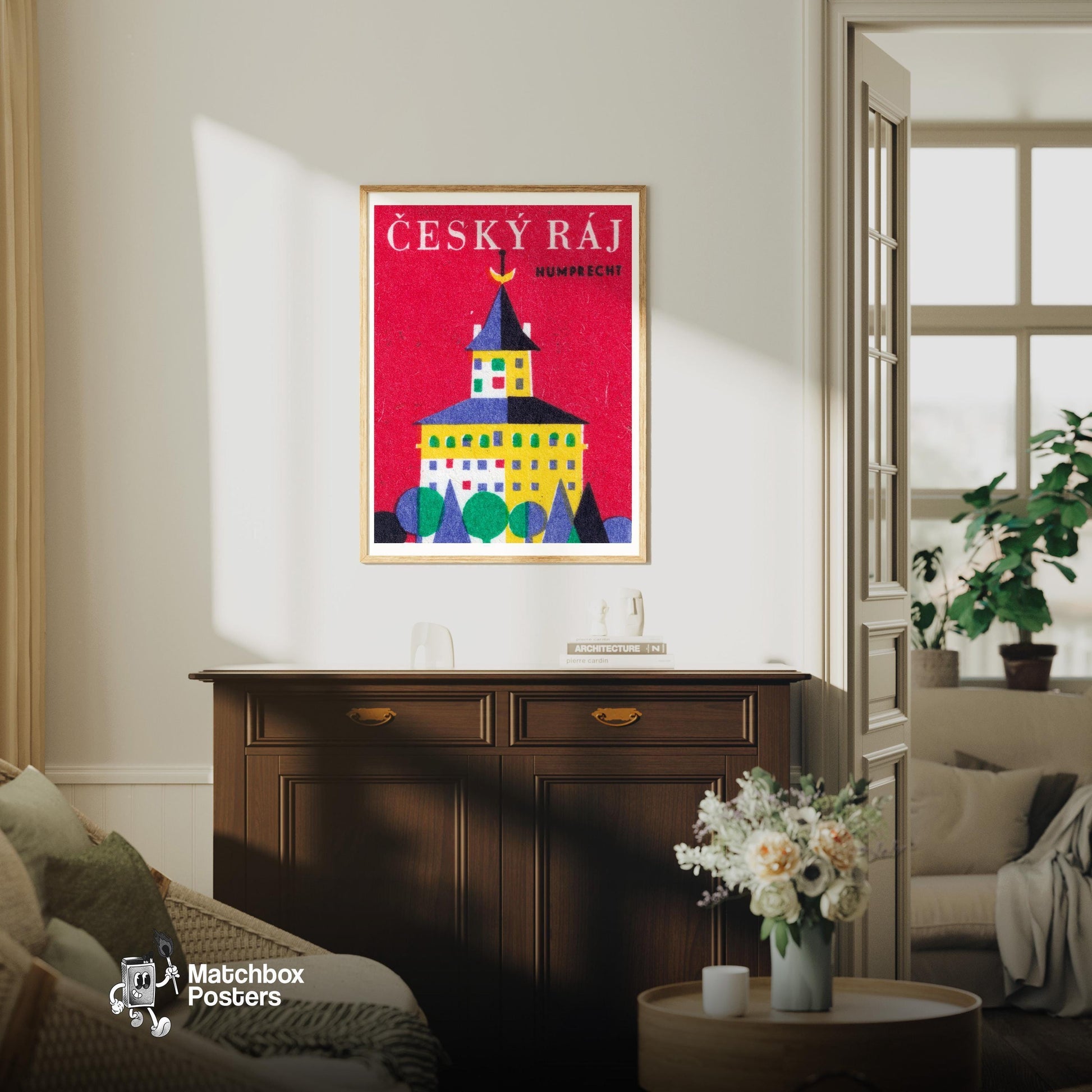 Humprecht Castle - vintage matchbox label print - living room mockup