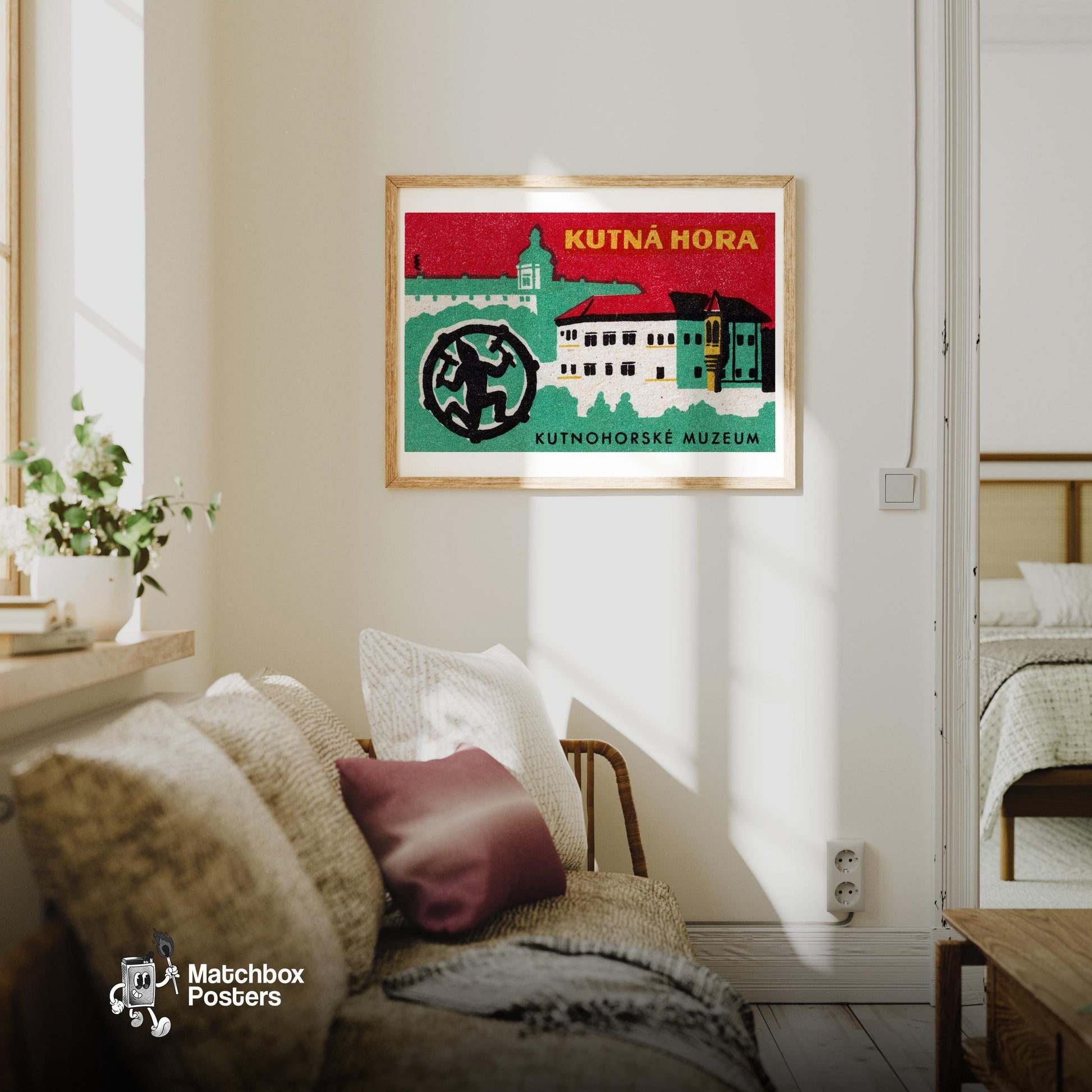 Kutná Hora Museum - vintage matchbox label print - living room mockup