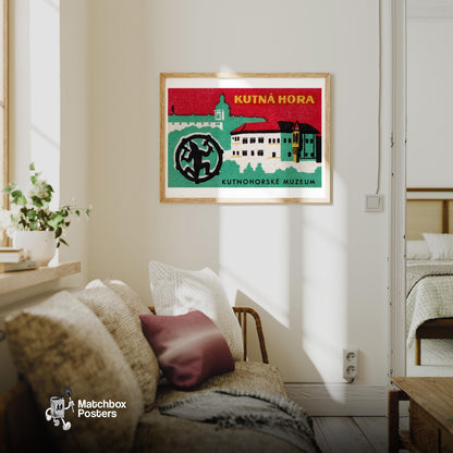 Kutná Hora Museum - vintage matchbox label print - living room mockup