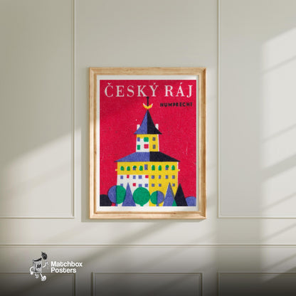 Humprecht Castle - vintage matchbox label print - bedroom mockup