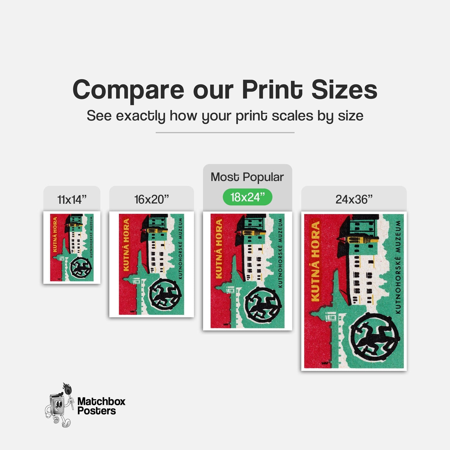 Kutná Hora Museum - vintage matchbox label print - gallery wall preview