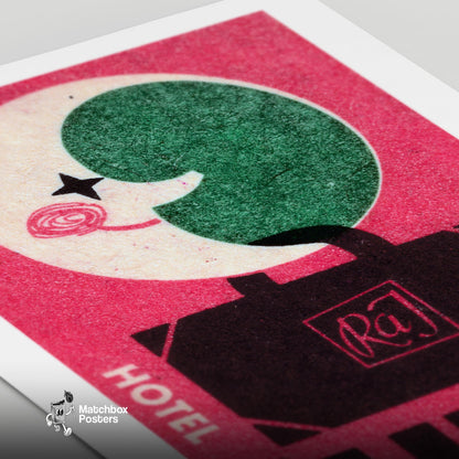 Moon Hotel - vintage matchbox label print - close-up detail