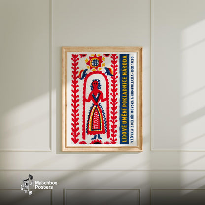 Folk Girl - vintage matchbox label print - bedroom mockup