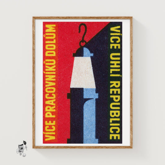 Miner's Lamp - vintage matchbox label print