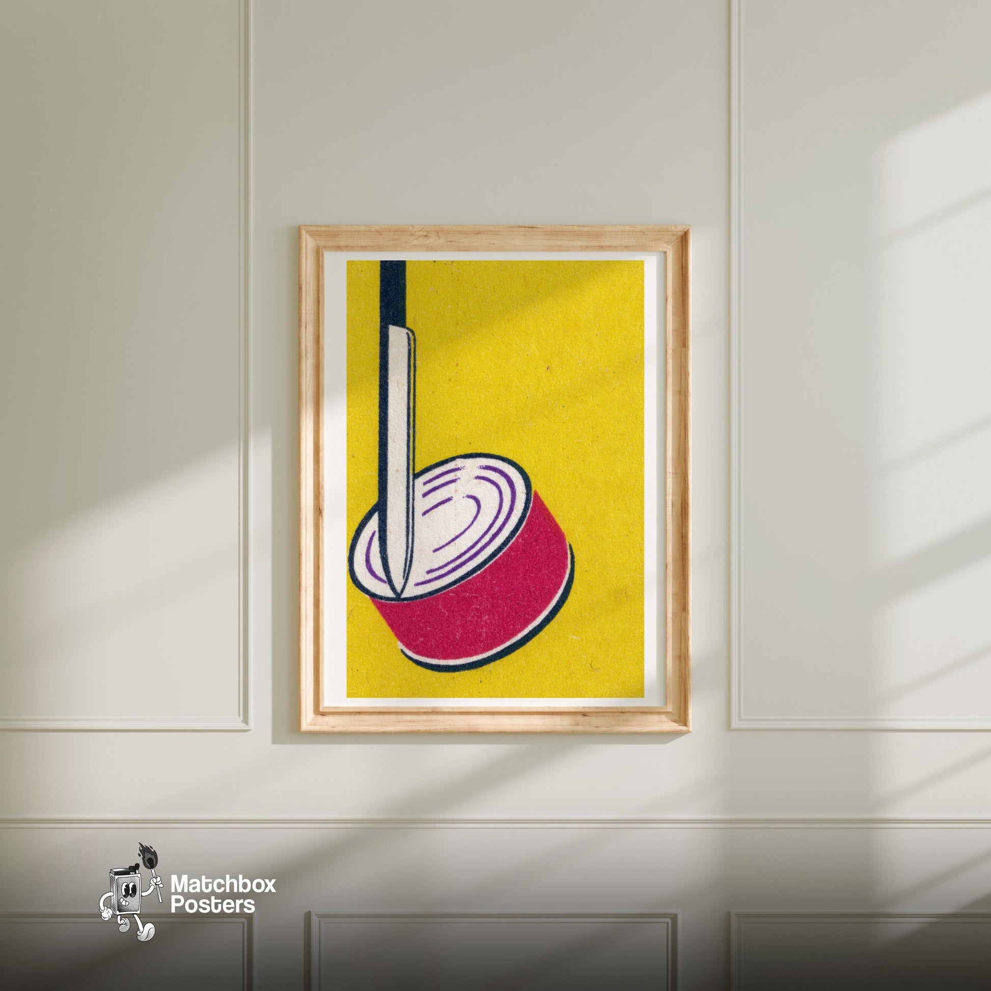 Illustration Of A Sliced Red Onion - vintage matchbox label print - bedroom mockup