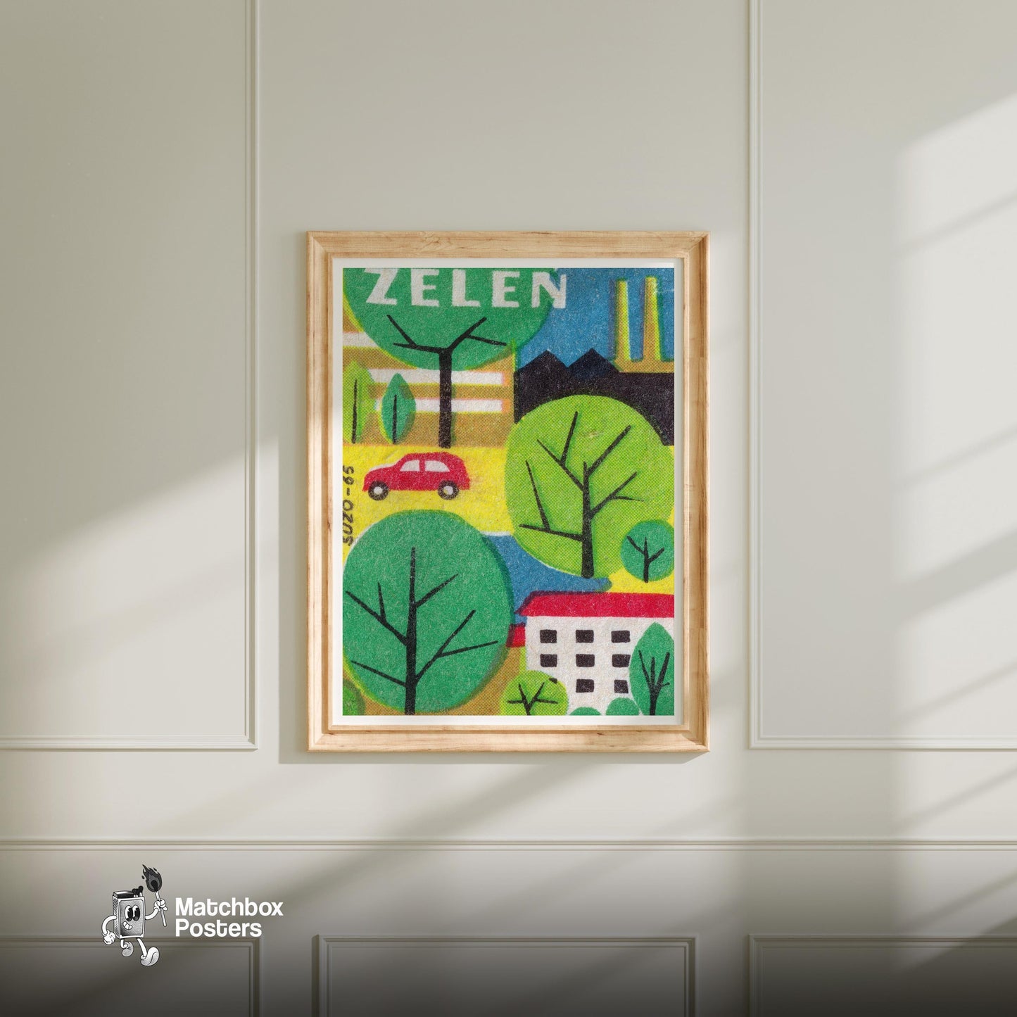 Urban Landscape - vintage matchbox label print - bedroom mockup