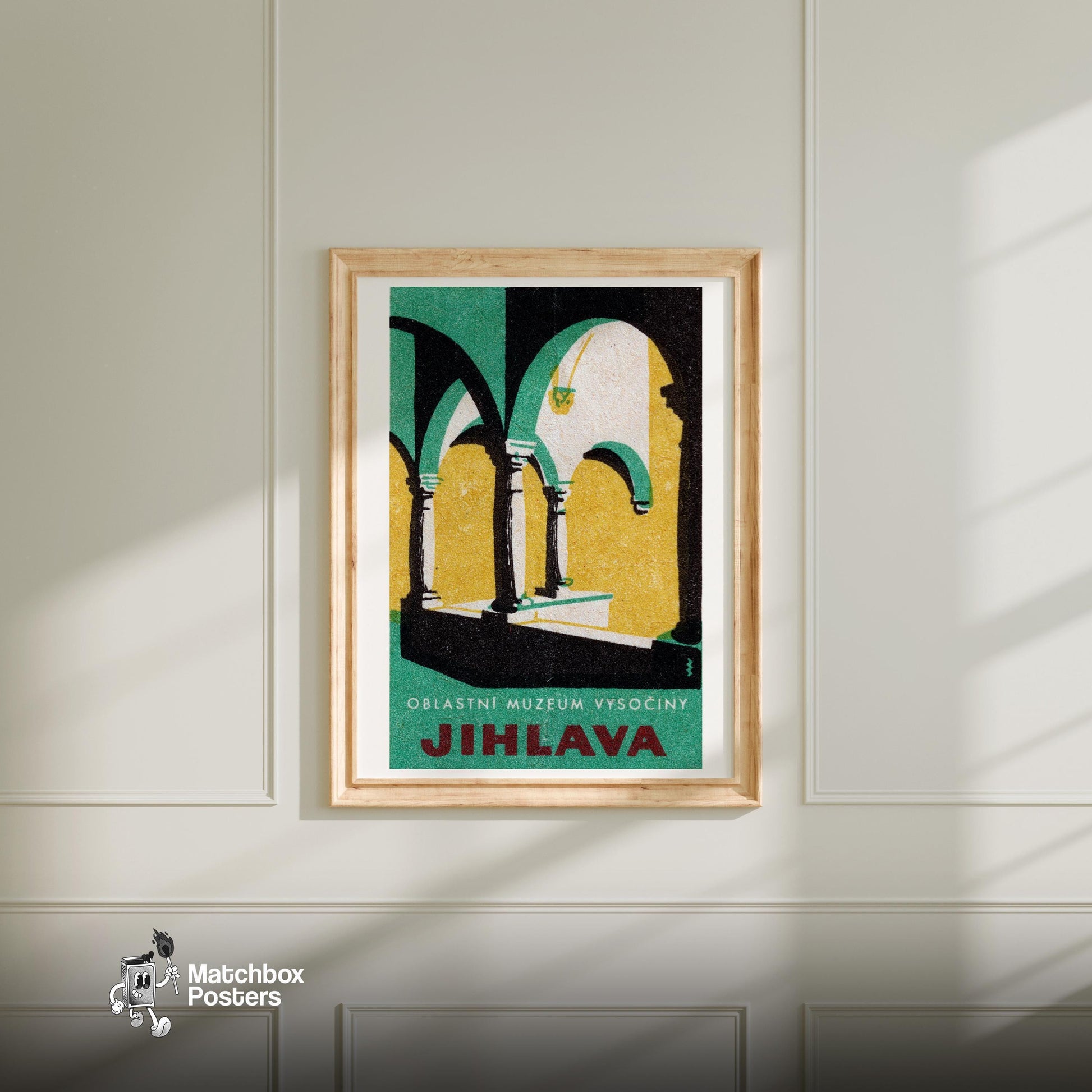 Arched Colonnade - vintage matchbox label print - bedroom mockup