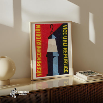 Miner's Lamp - vintage matchbox label print - size comparison