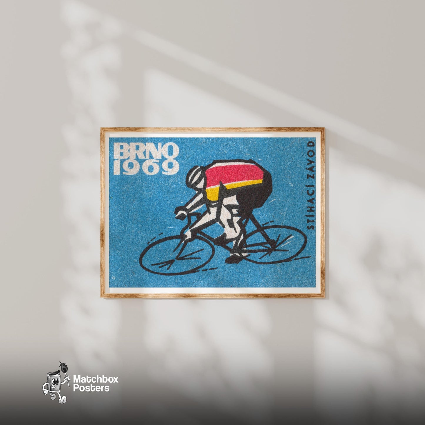 Cycling Championship - vintage matchbox label print - bedroom mockup