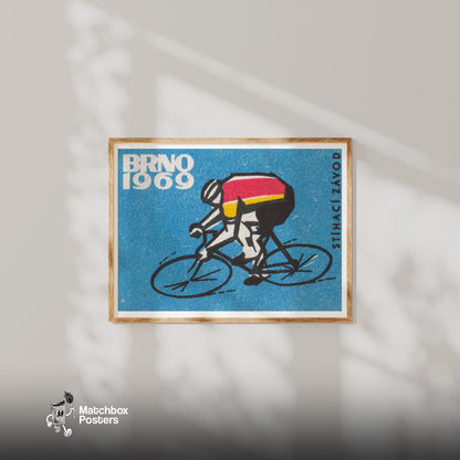 Cycling Championship - vintage matchbox label print - bedroom mockup