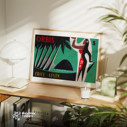 Tropical Island Woman - vintage matchbox label print - office wall