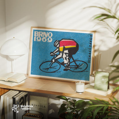 Cycling Championship - vintage matchbox label print - office wall