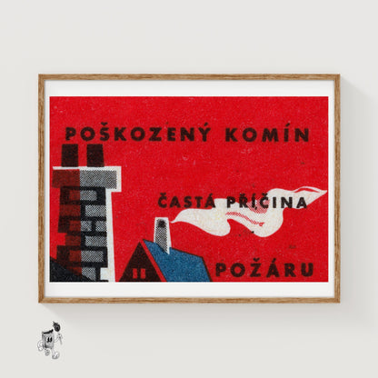 Chimney with Smoke - vintage matchbox label print