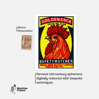 Red Rooster - vintage matchbox label print - framed wall art preview