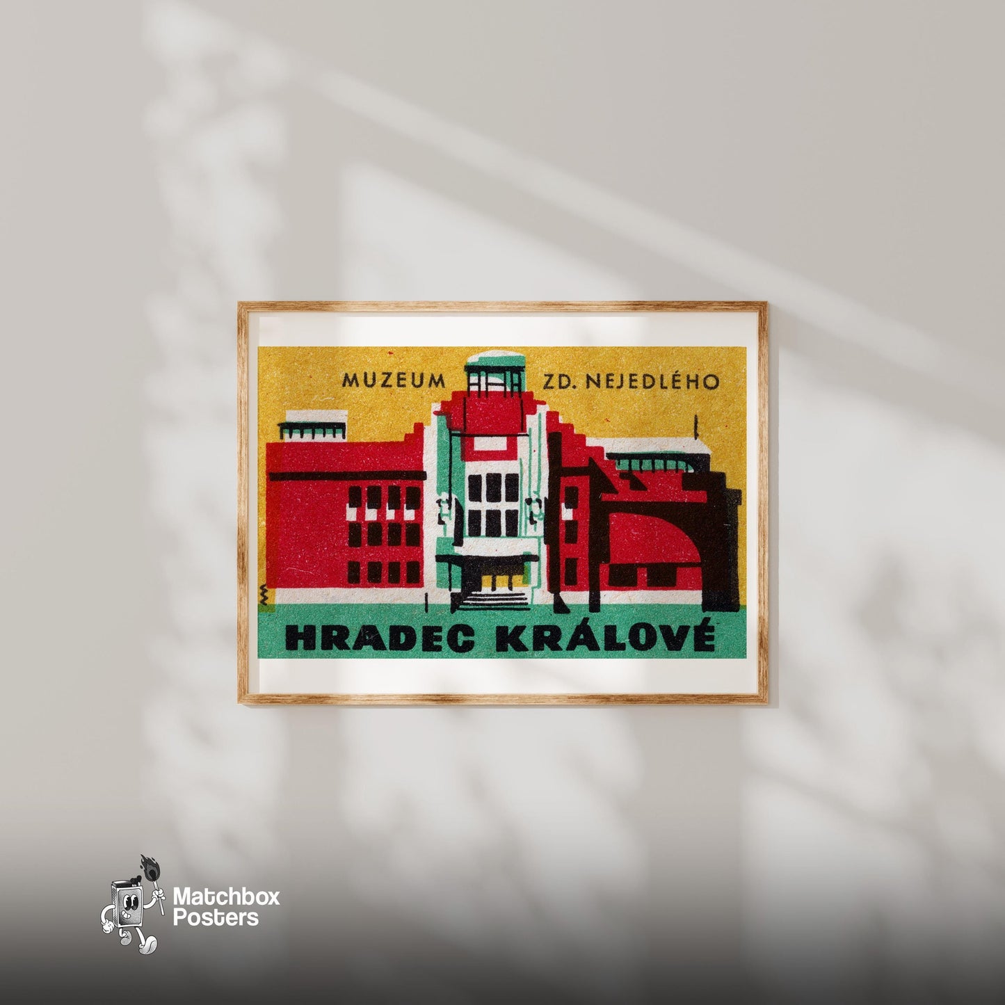 Zd Nejedleho Museum - vintage matchbox label print - bedroom mockup