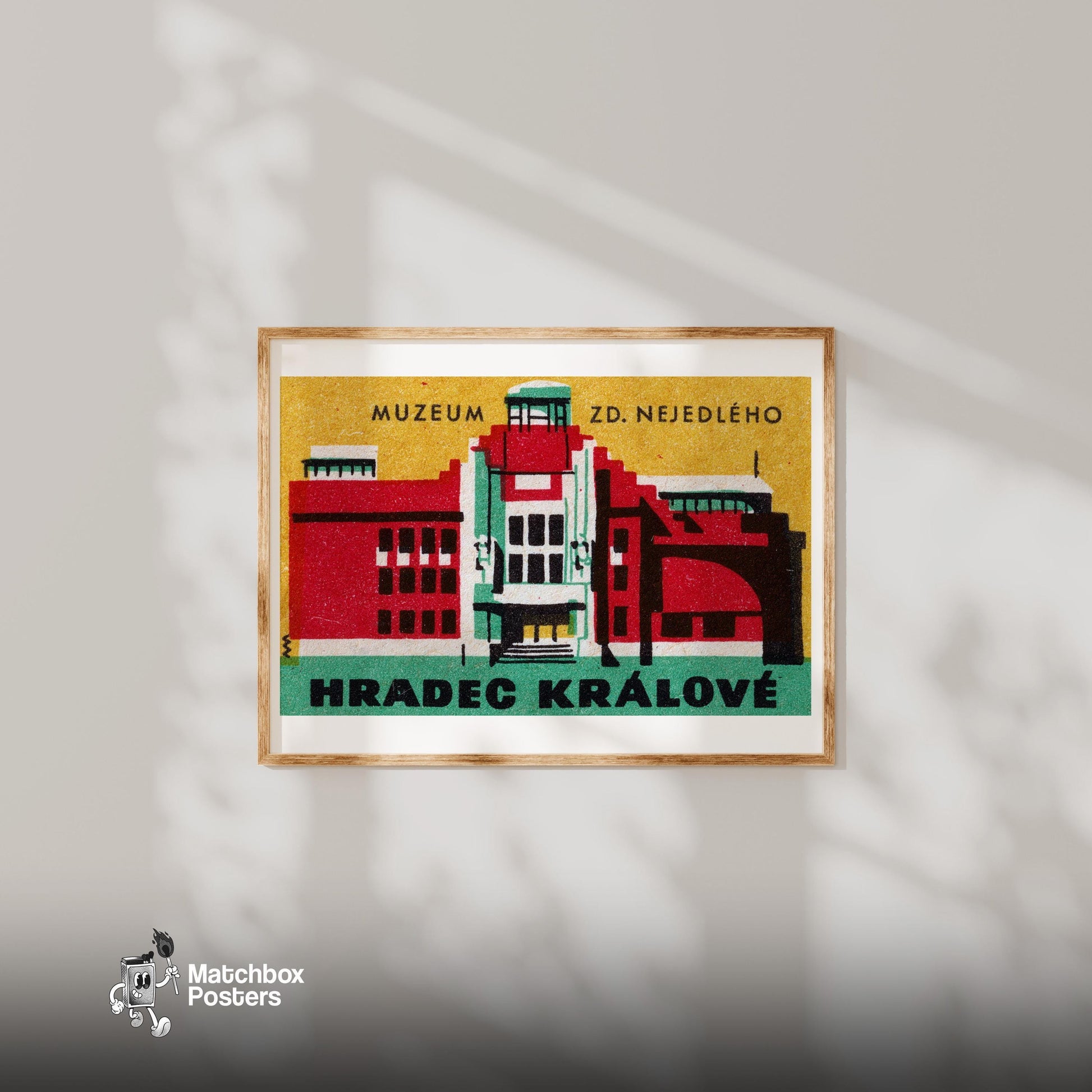 Zd Nejedleho Museum - vintage matchbox label print - bedroom mockup