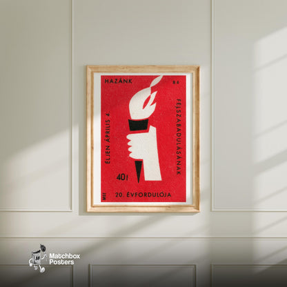 Flaming Torch - vintage matchbox label print - bedroom mockup