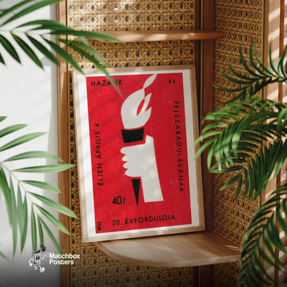 Flaming Torch - vintage matchbox label print - office wall