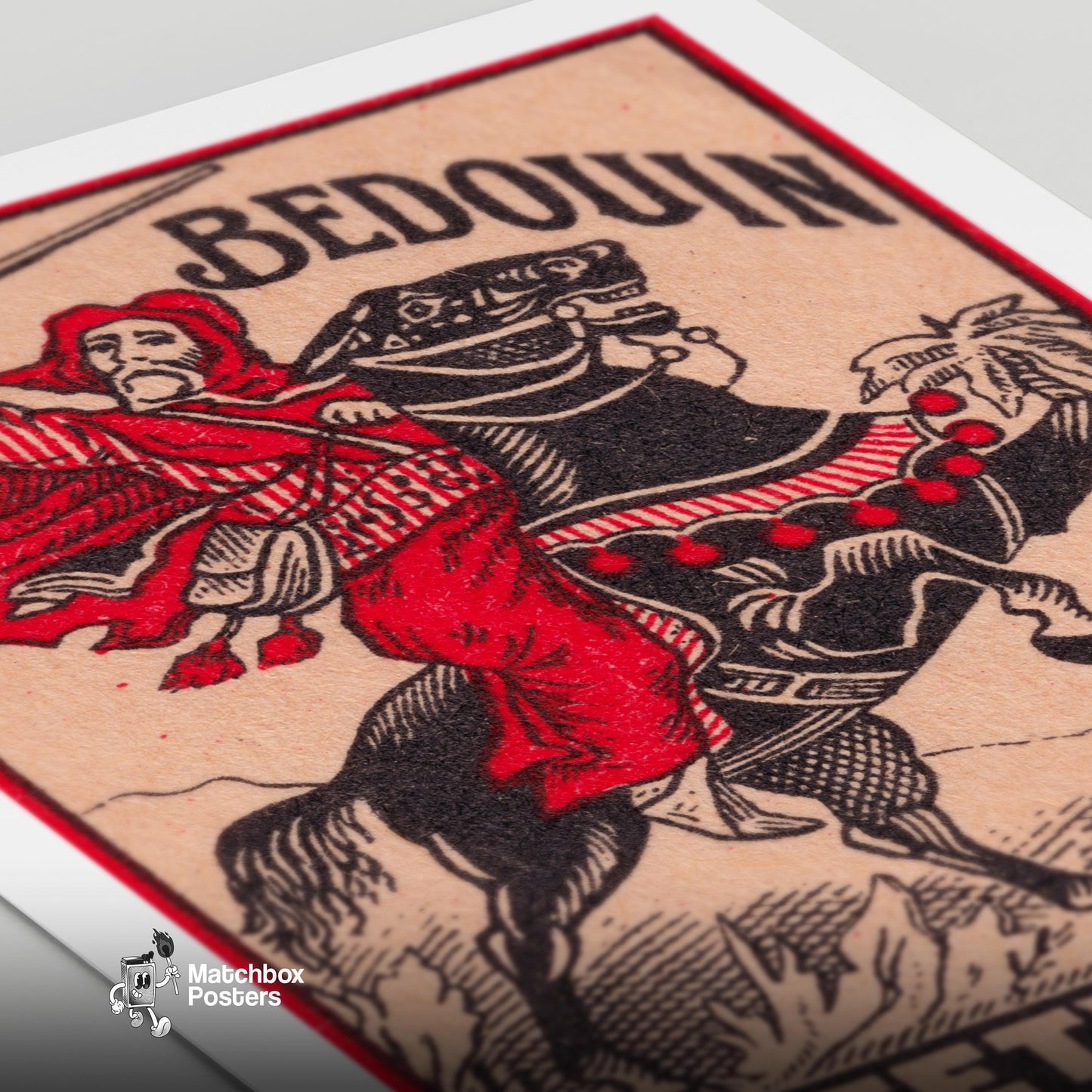 Bedouin Rider - vintage matchbox label print - close-up detail