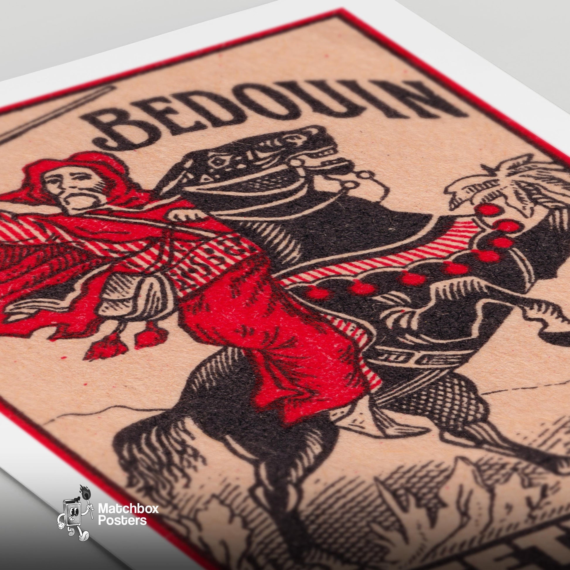 Bedouin Rider - vintage matchbox label print - close-up detail