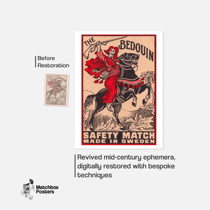 Bedouin Rider - vintage matchbox label print - framed wall art preview