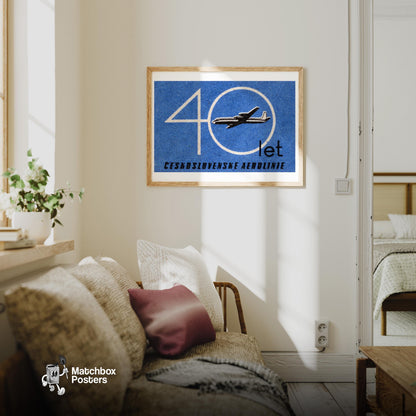Czechoslovak Airlines 40th Anniversary Matchbox - vintage matchbox label print - living room mockup