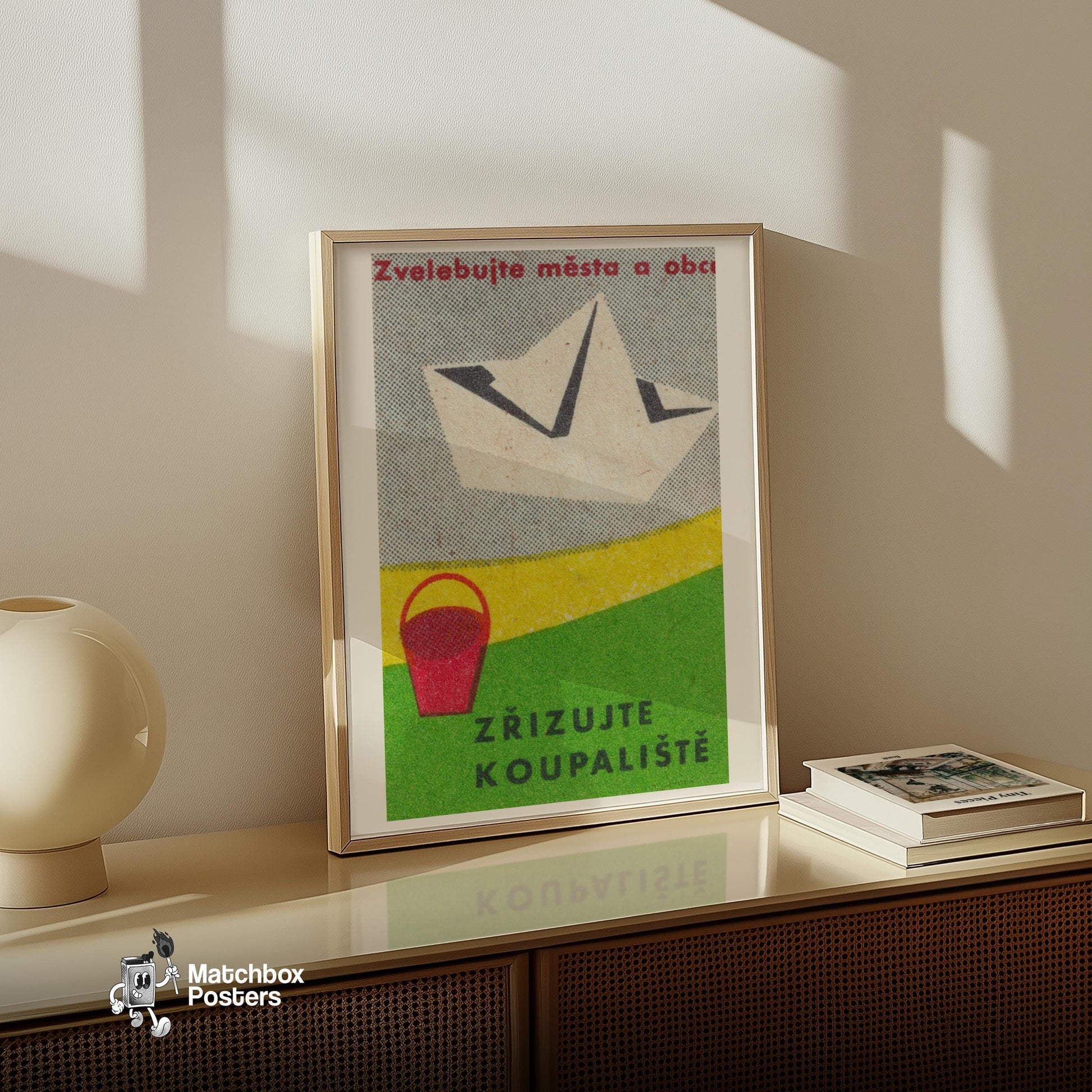 Paper Boat - vintage matchbox label print - size comparison