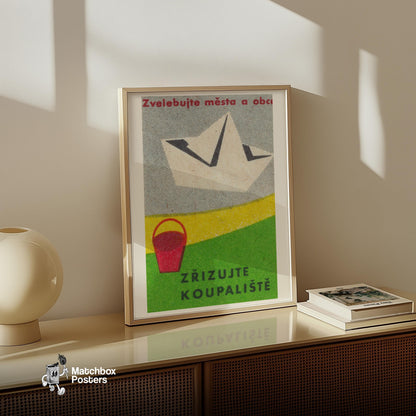 Paper Boat - vintage matchbox label print - size comparison