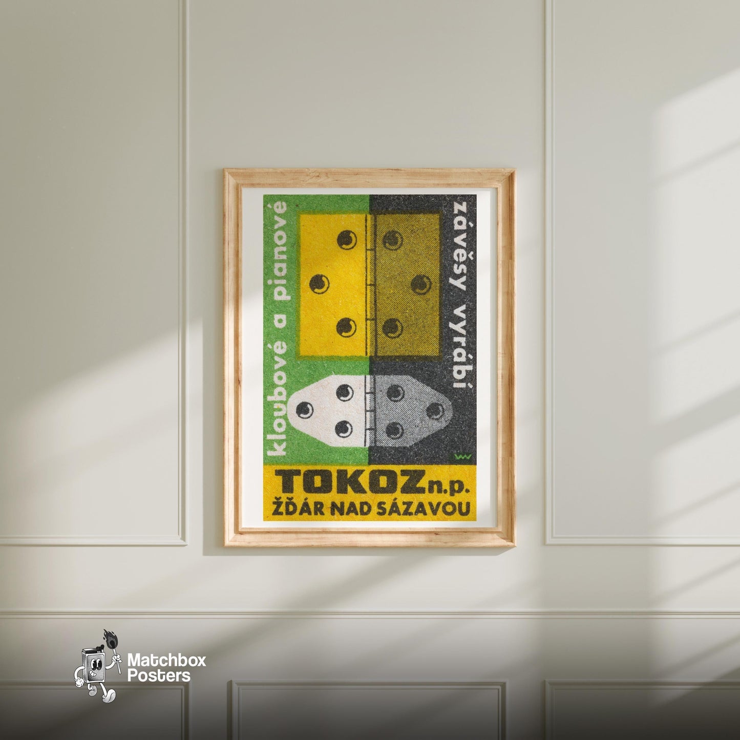 Hinges - vintage matchbox label print - bedroom mockup