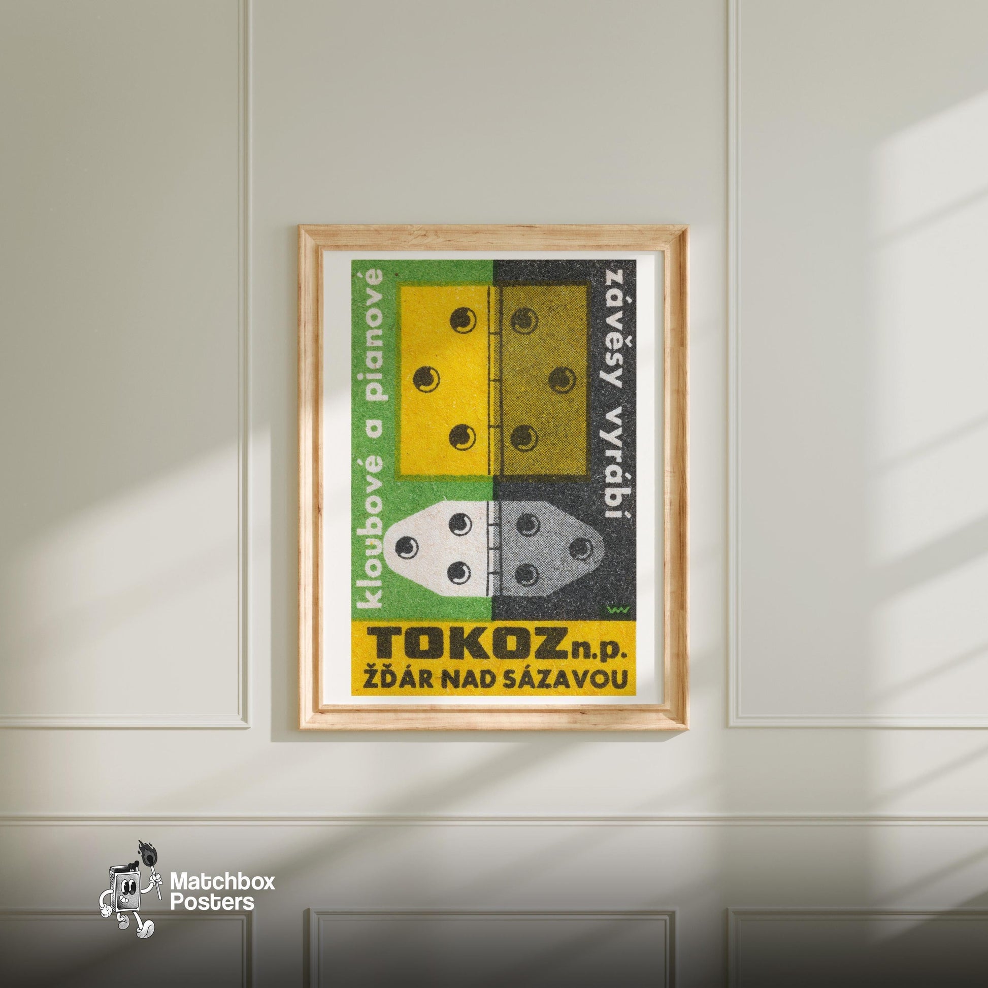 Hinges - vintage matchbox label print - bedroom mockup