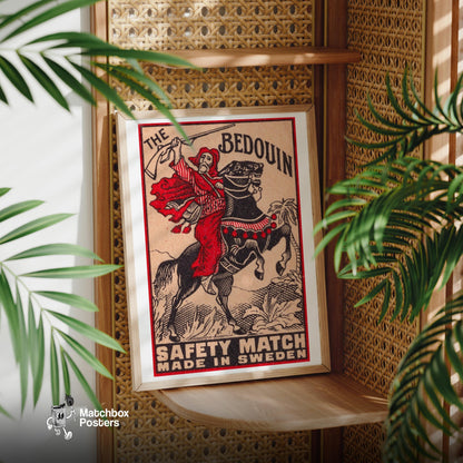 Bedouin Rider - vintage matchbox label print - office wall