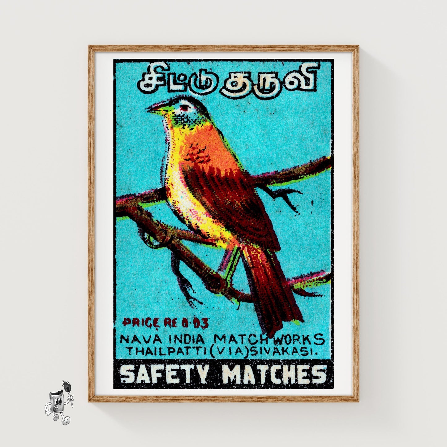 Indian Bird - vintage matchbox label print