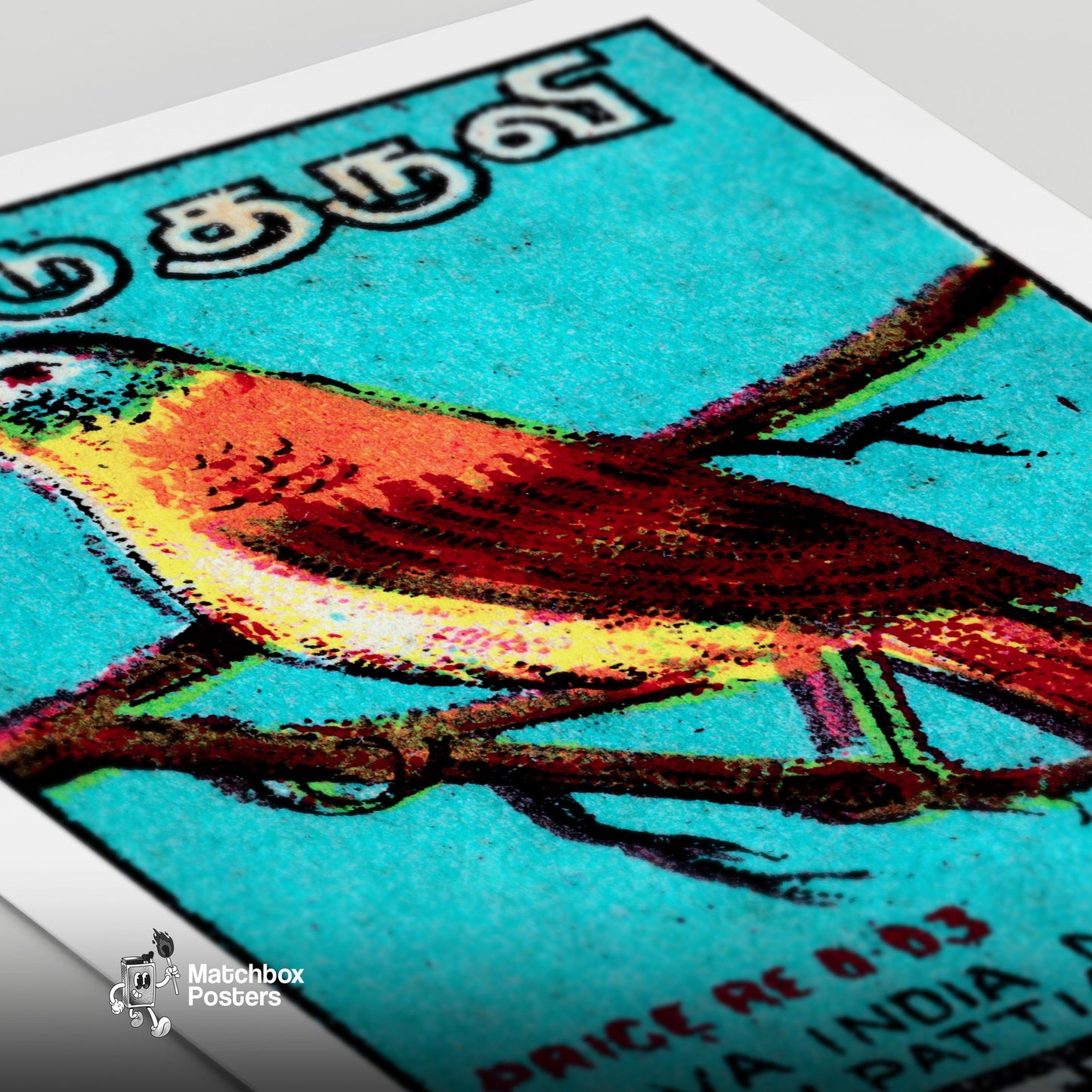 Indian Bird - vintage matchbox label print - close-up detail