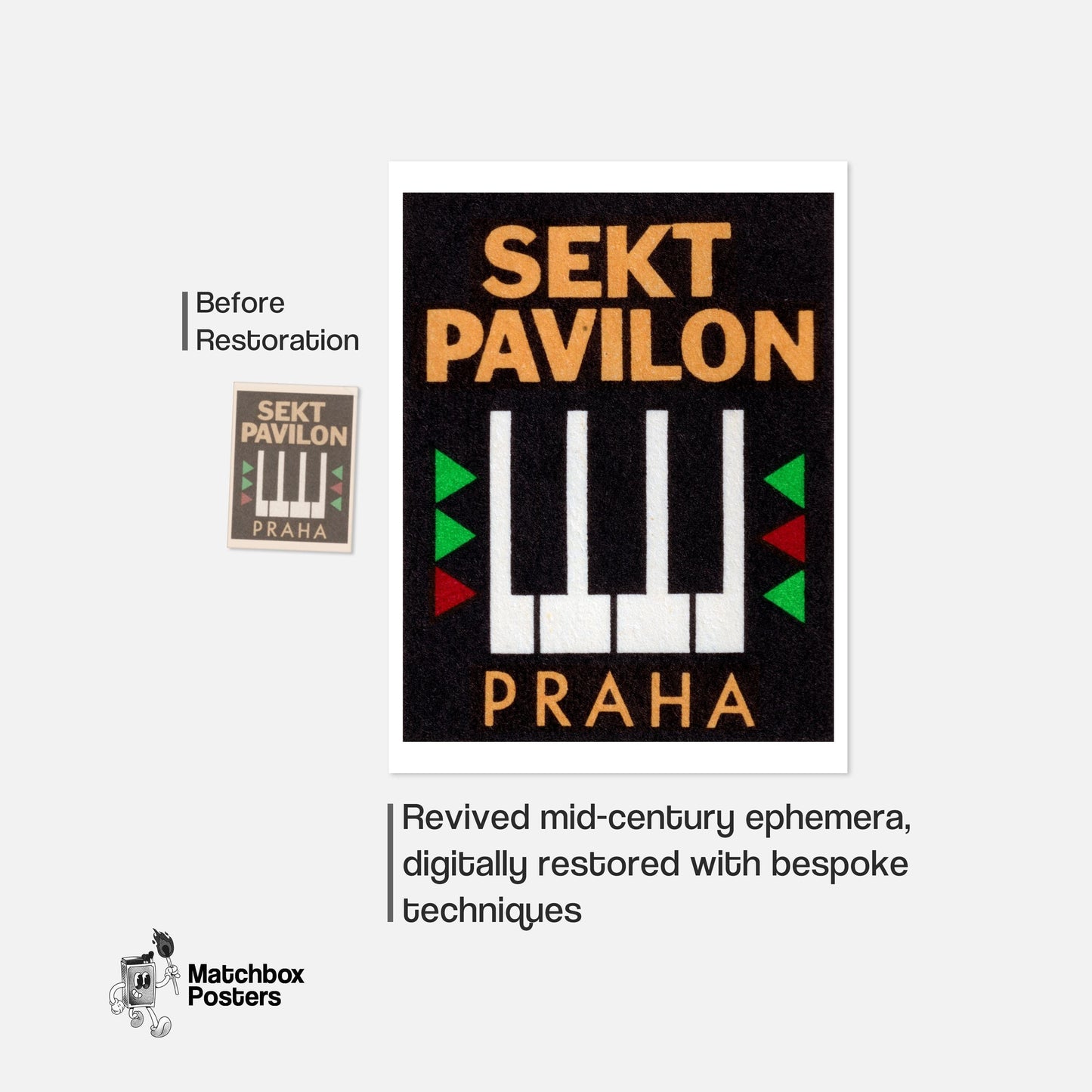 Prague Piano - vintage matchbox label print - framed wall art preview
