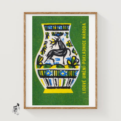 Deer Folk Art - vintage matchbox label print