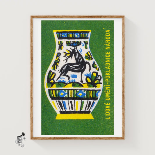 Deer Folk Art - vintage matchbox label print