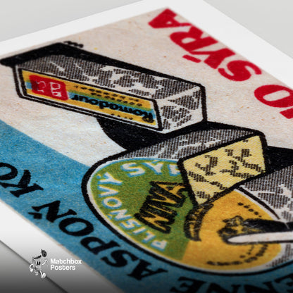 Cheese with Knife - vintage matchbox label print - close-up detail