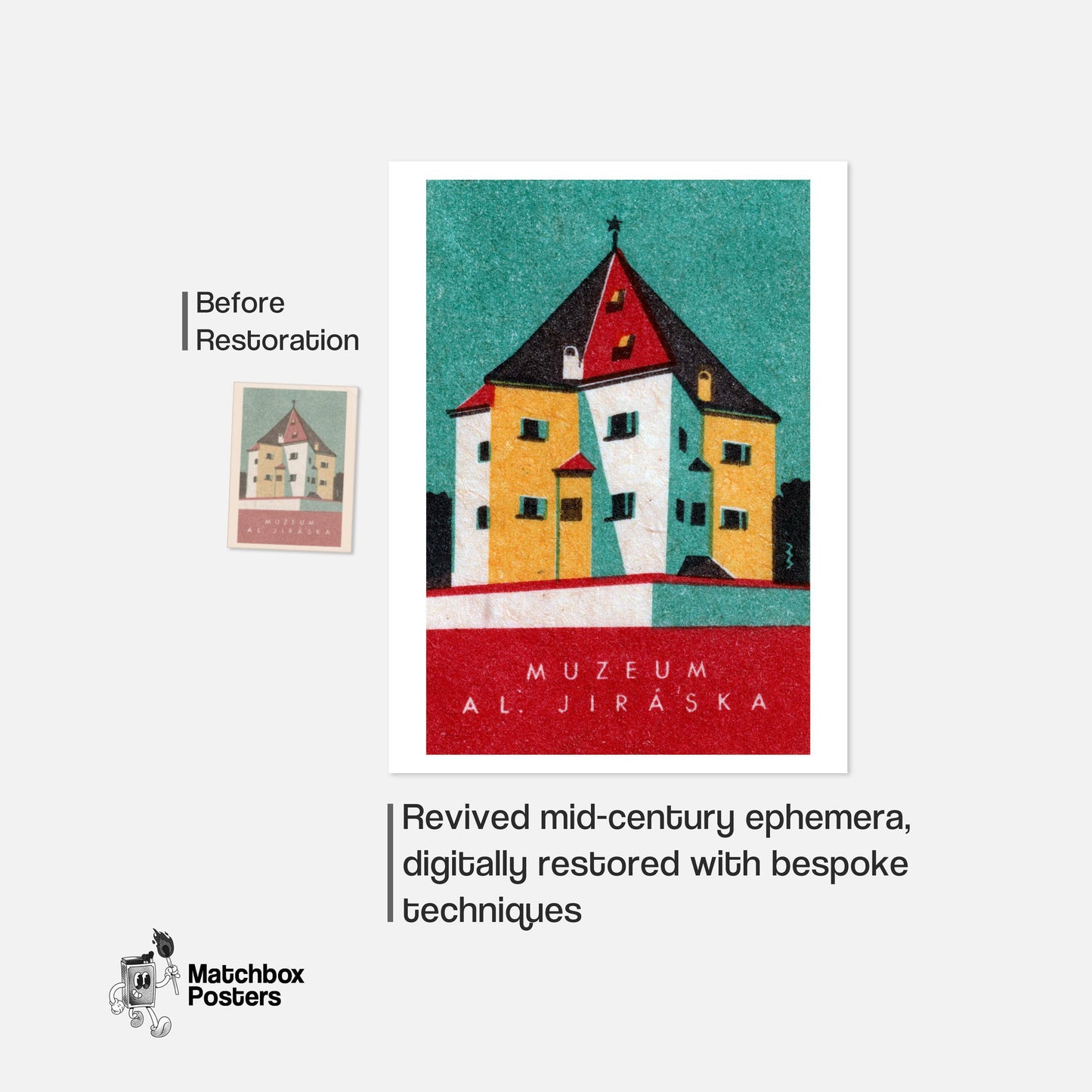 Museum Building - vintage matchbox label print - framed wall art preview