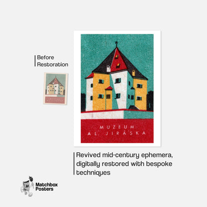 Museum Building - vintage matchbox label print - framed wall art preview