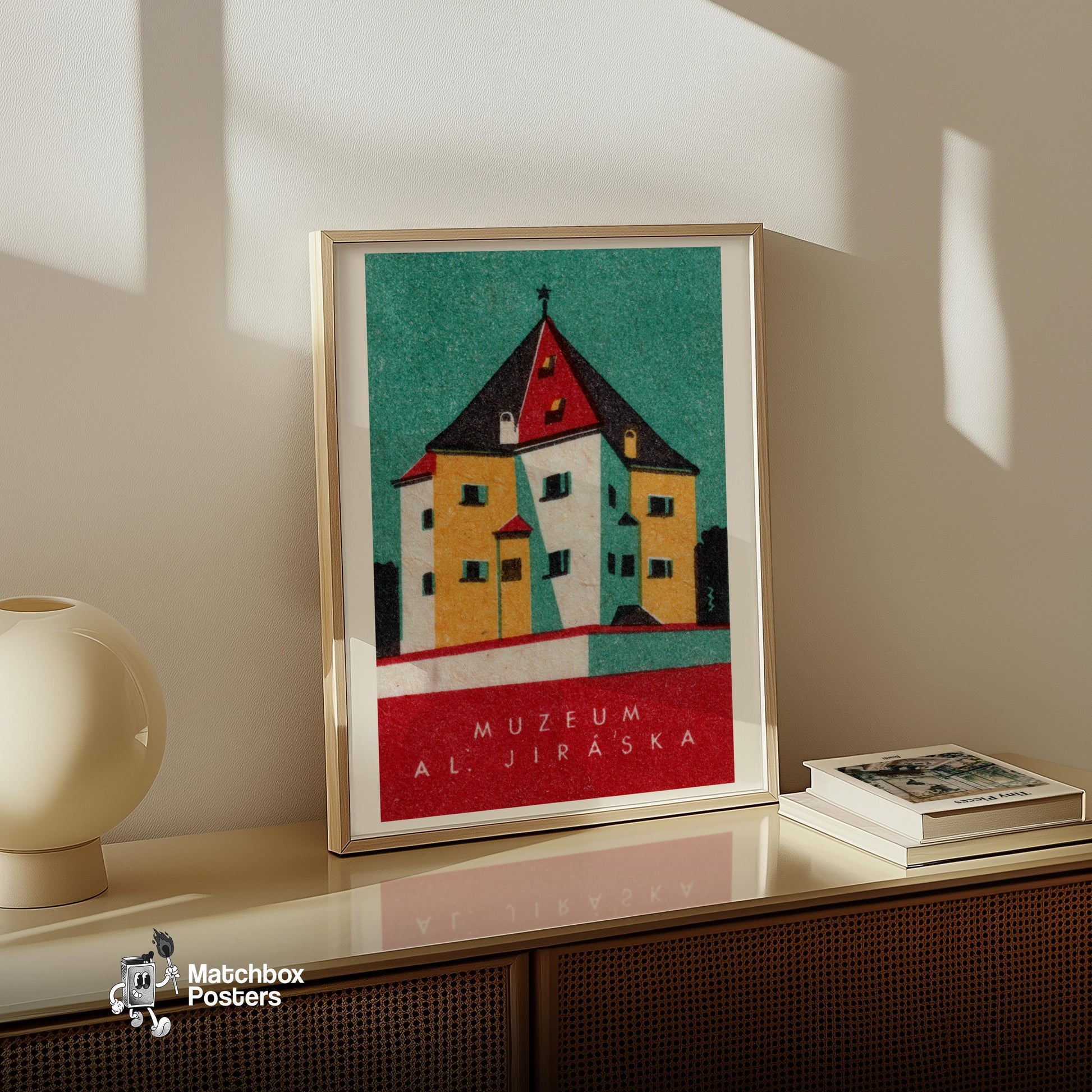 Museum Building - vintage matchbox label print - size comparison