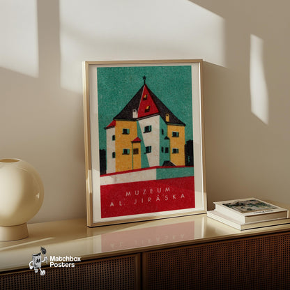 Museum Building - vintage matchbox label print - size comparison