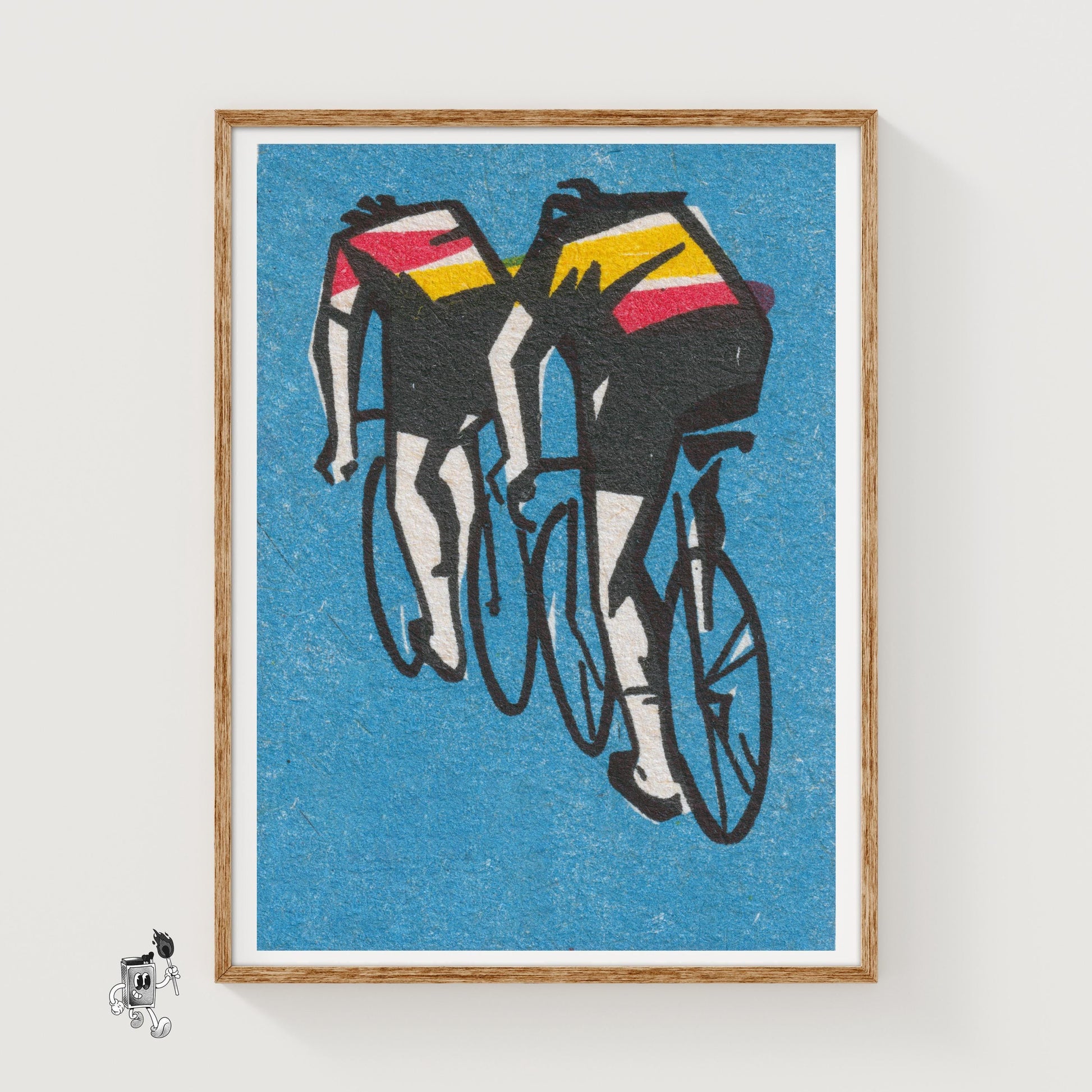 Two Cyclists - vintage matchbox label print