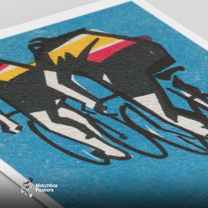 Two Cyclists - vintage matchbox label print - close-up detail