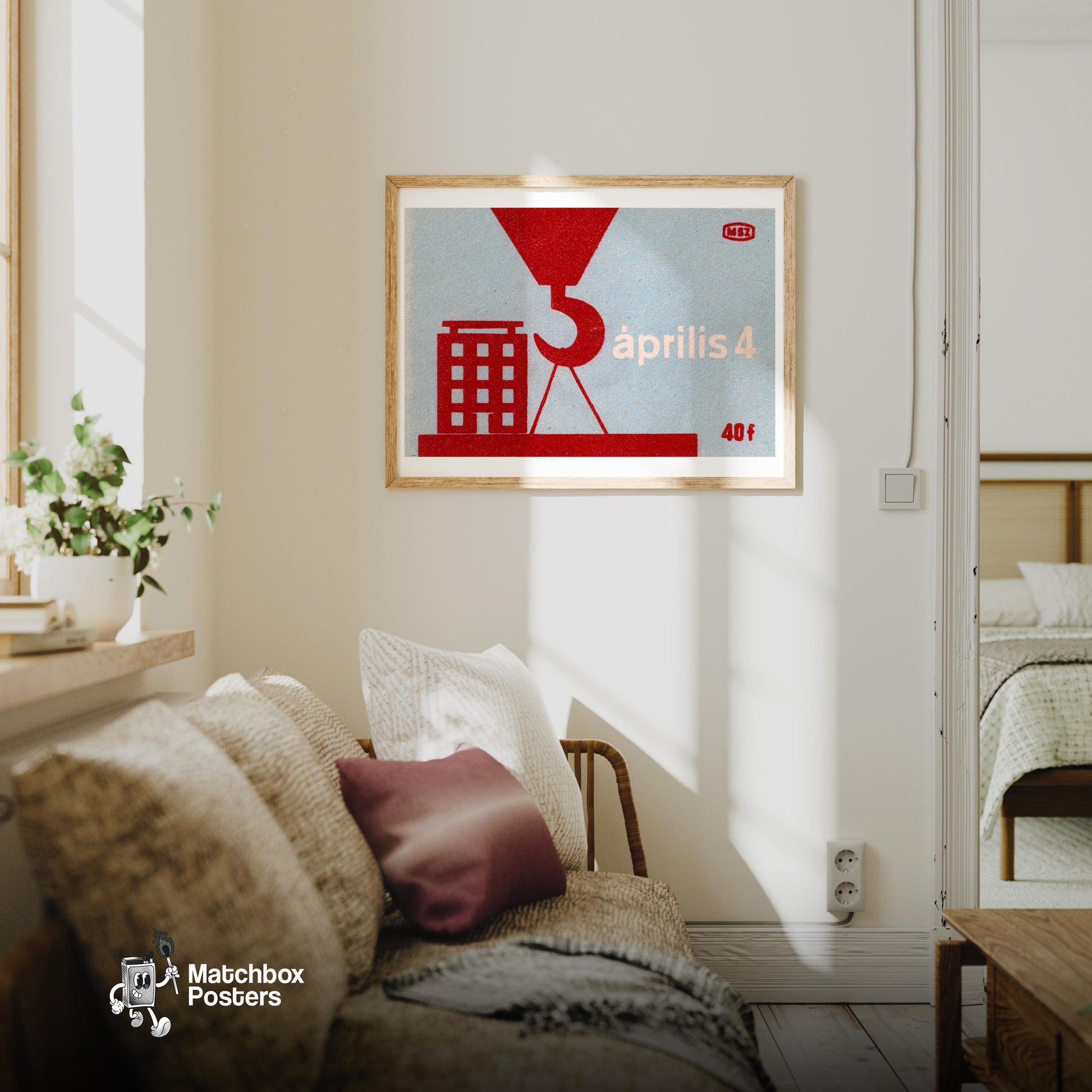 Construction Site - vintage matchbox label print - living room mockup